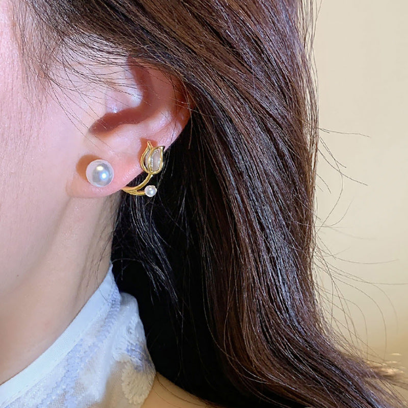 Boucles d'oreilles à tige en forme de tulipe en argent sterling pour femme