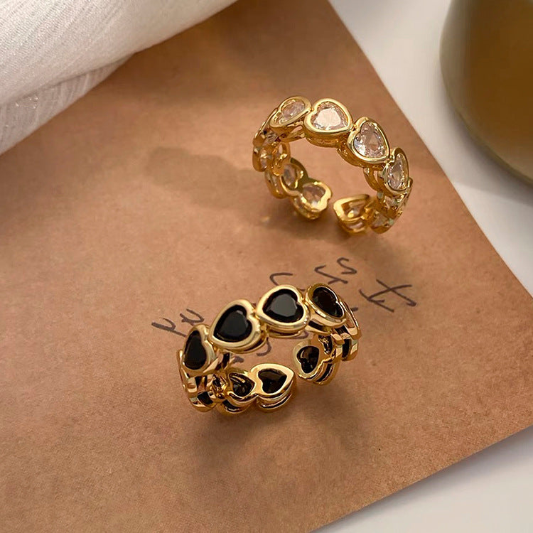 Bague en Zircon en forme de cœur, personnalité rétro et minimalisme, gracieuse et assortie à tout