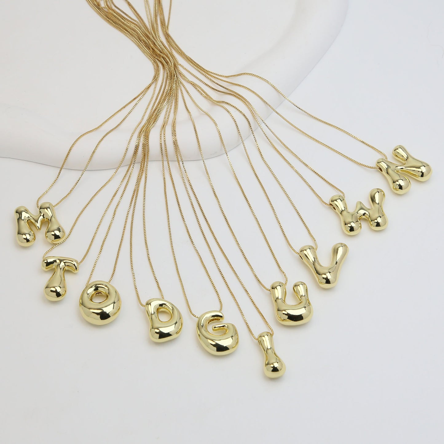Brass Glossy Balloon English Letter Pendant Necklace