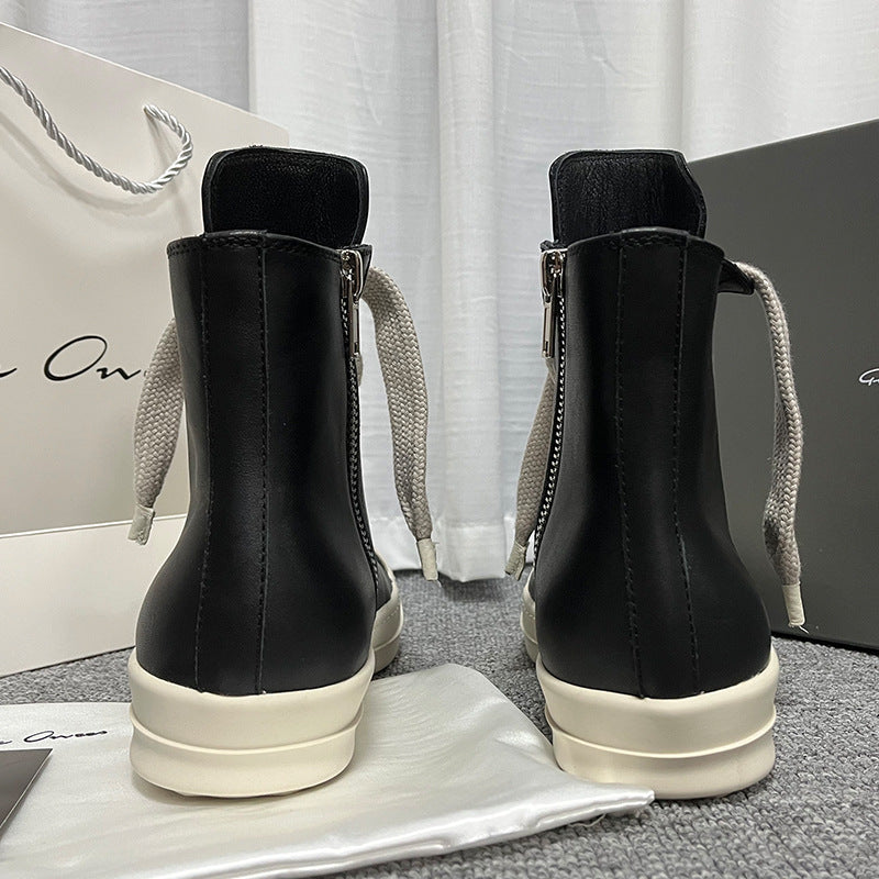 Chaussures montantes en cuir pour hommes et femmes, baskets de sport décontractées, bottes courtes en cuir, chaussures de grande taille pour Couple