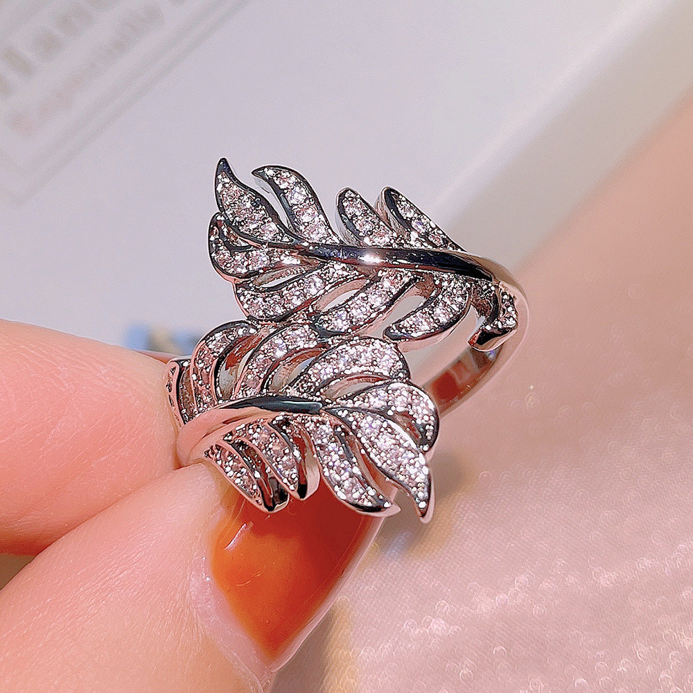 Zircon Ornament Ring Fashion Leaf Size Adjustable