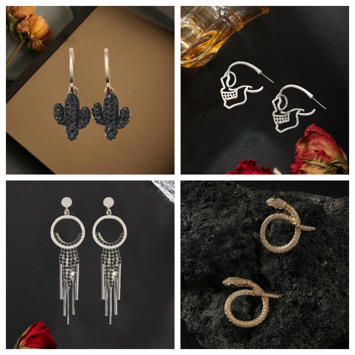 Pendientes oscuros con corazón de lava y corazón cerrado