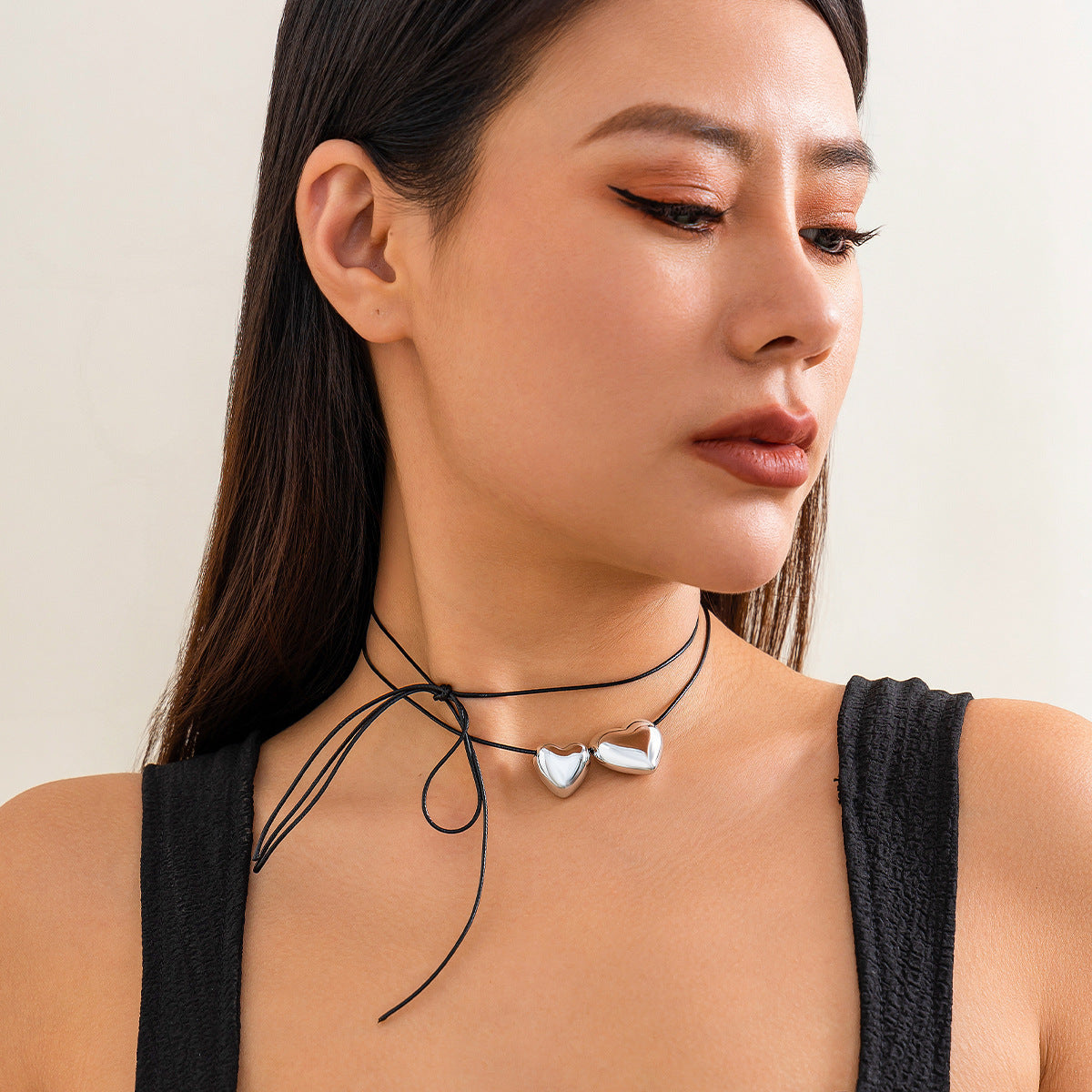 Winding Wax Line Bowknot Love Heart Necklace