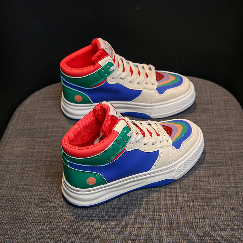 Chaussures blanches montantes pour femmes, chaussures de Skate de sport décontractées à fond épais