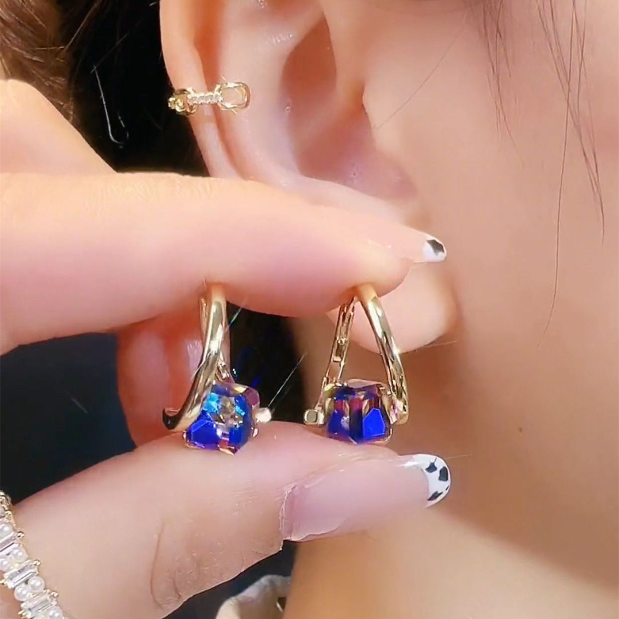 Clip d'oreille en Carat bleu cristal coloré pour femmes