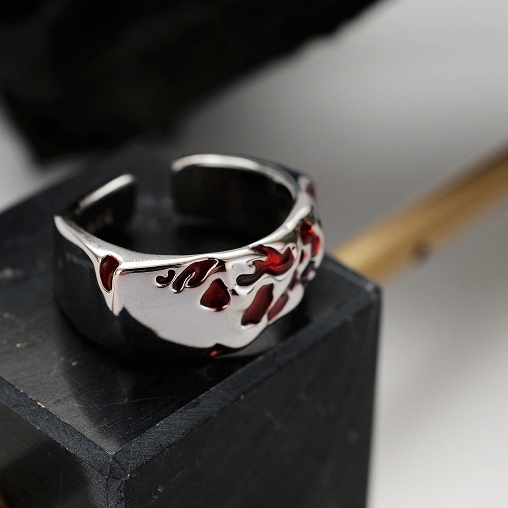 Bague vernissée à taches d'huile rouge pour femme