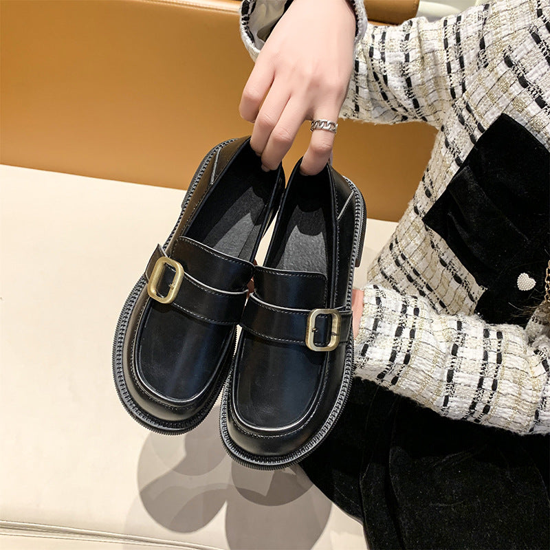 Zapatos de cuero estilo británico retro de suela blanda para mujer