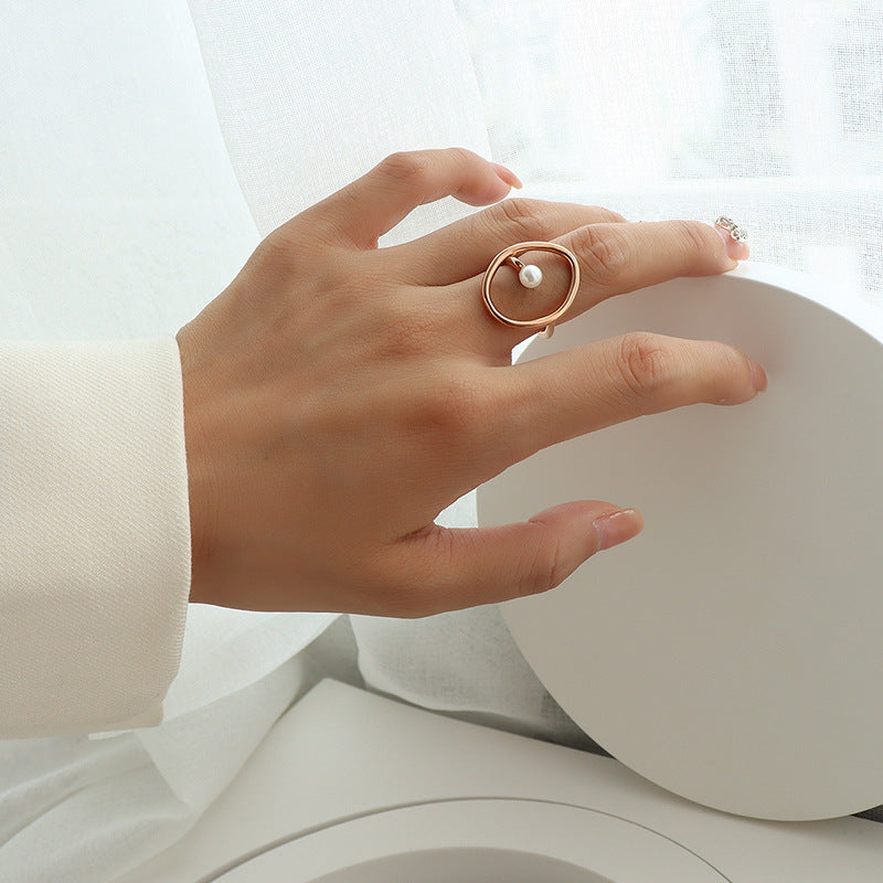 18K Gold Geometric Titanium Steel Ring  Pearl