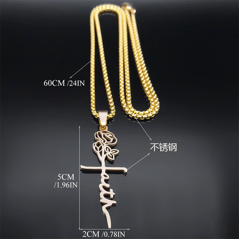 Collier Croix Rose, Or 18 Carats