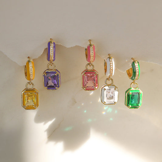 Boucles d'oreilles en forme de goutte d'huile et de cuivre, couleur douce et colorée, incrustée de diamant, Cube de sucre