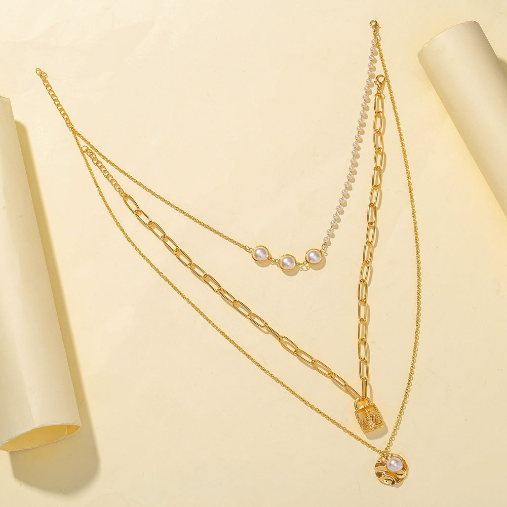 Three-layer Twin Elegant Pearl Shell Clavicle Chain