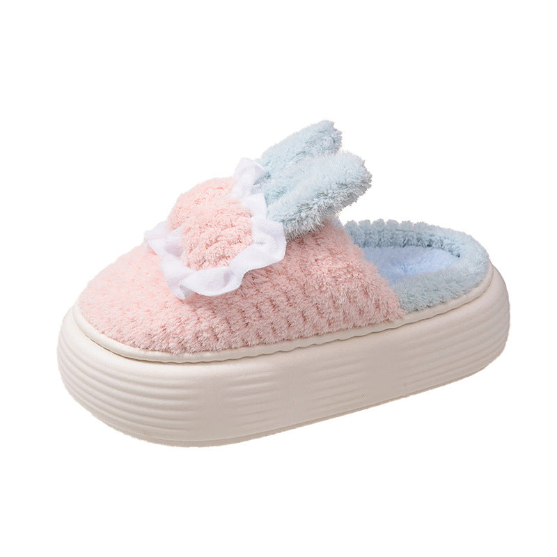 Pantoufles en coton à talons hauts dessin animé lapin mignon pour femmes
