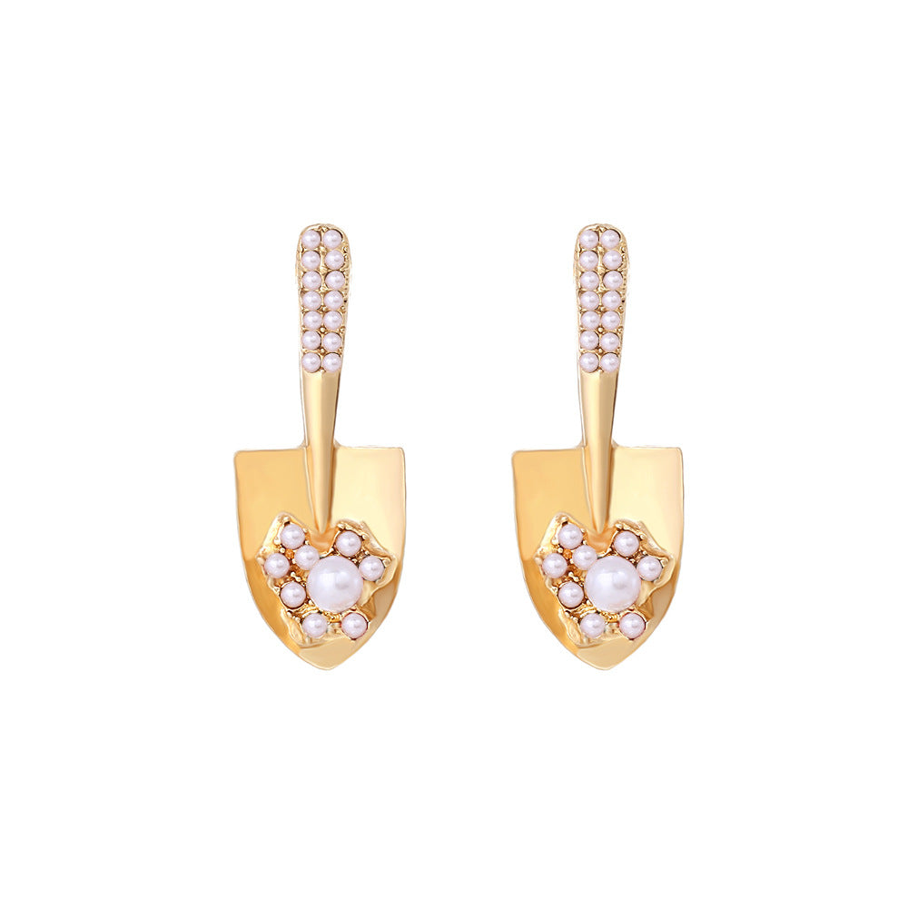 Boucles d'oreilles petite pelle en alliage incrusté de perles