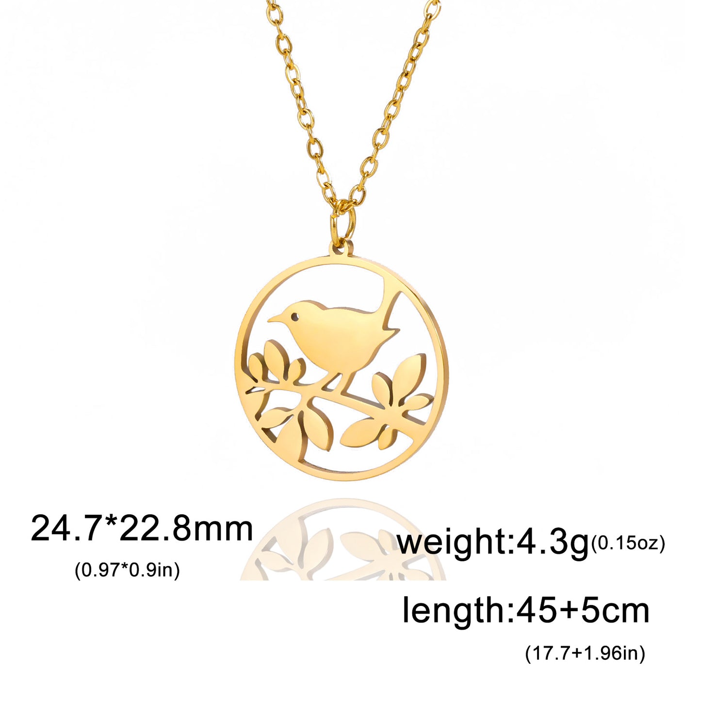 Collier rond creux Simple avec pendentif en forme d'oiseau, en acier inoxydable, branche de marque