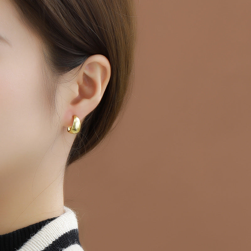 S925 Sterling Silver Ins Simple Design C- Shaped Matte Earrings