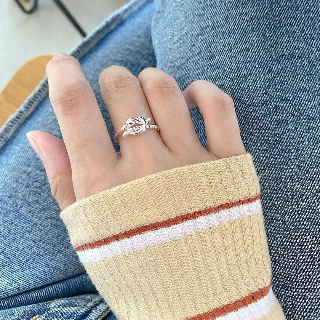 Sterling Silver Knotted Twisted Opening Ring Women