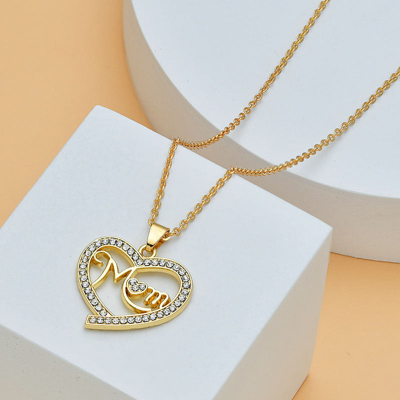 Collar con forma de corazón para mujer, joyería fina con letras de diamante para el día de la madre, accesorios para mujer, joyería de moda
