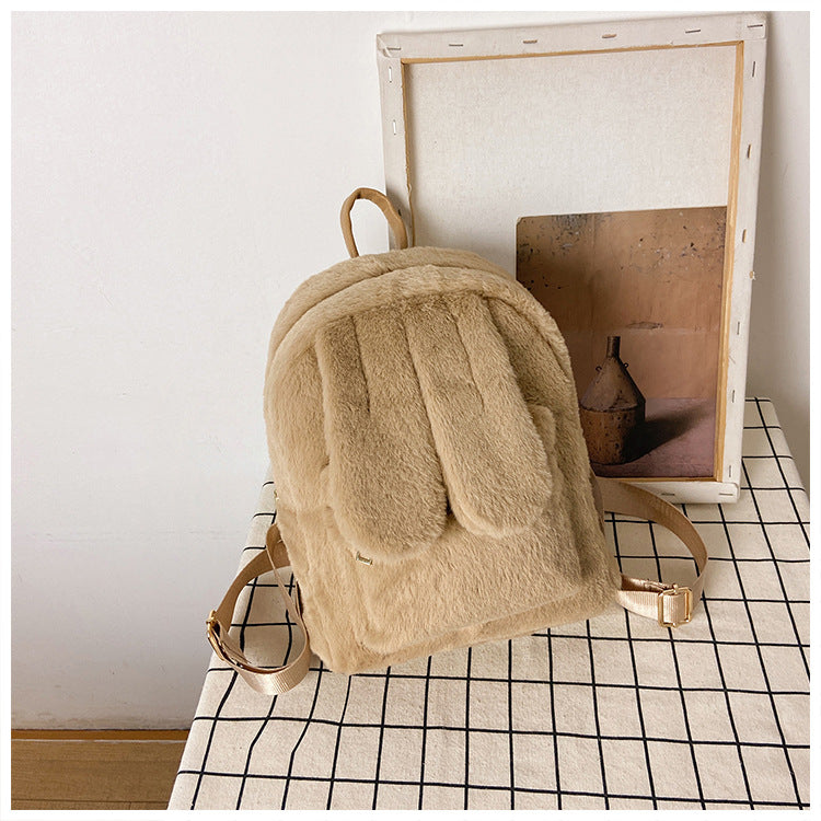 Women's Fashion Plush Cute Rabbit Ears Backpack