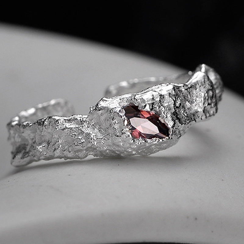 Bague à texture endommagée en argent sterling pour femmes