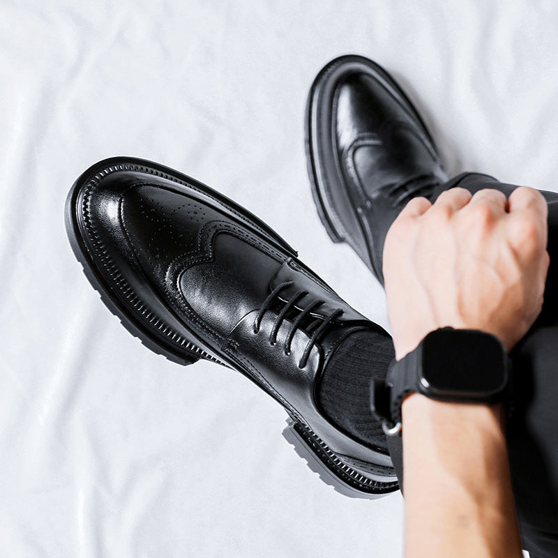 Zapatos casuales de cuero con plataforma Brogue para hombre