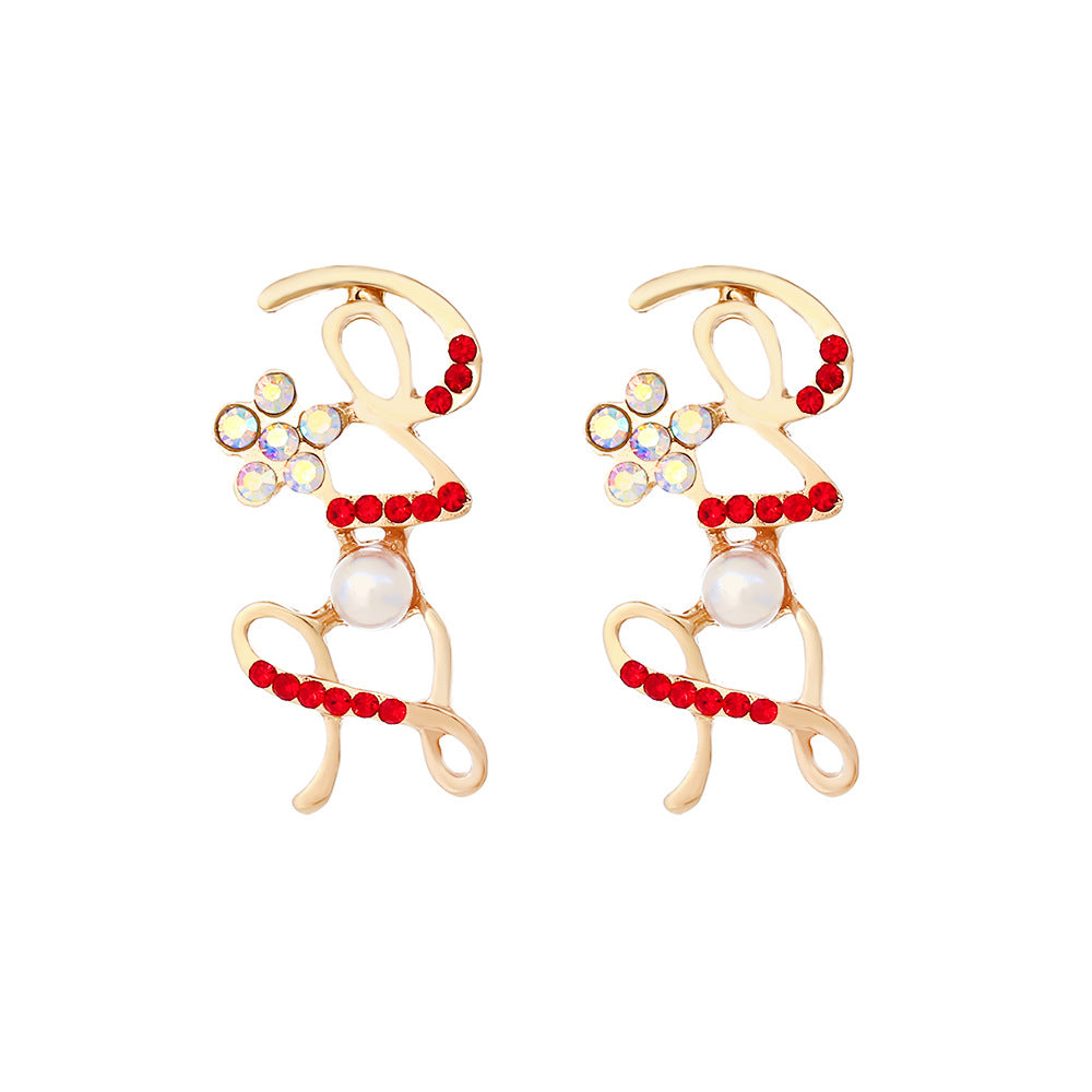 Boucles d'oreilles en alliage incrusté de perles d'imitation pour femmes, lettres de l'alphabet