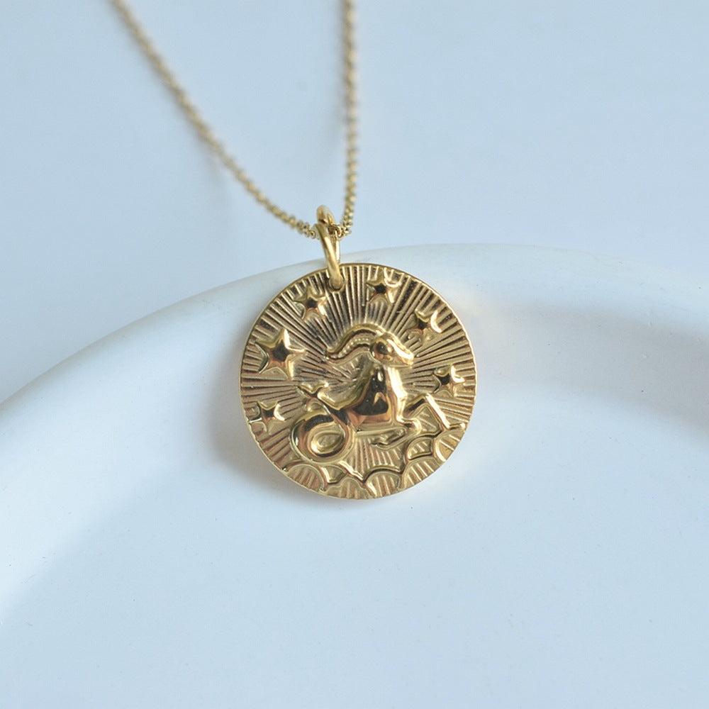 Collier de pièces de monnaie à douze constellations en relief de niche européenne et américaine