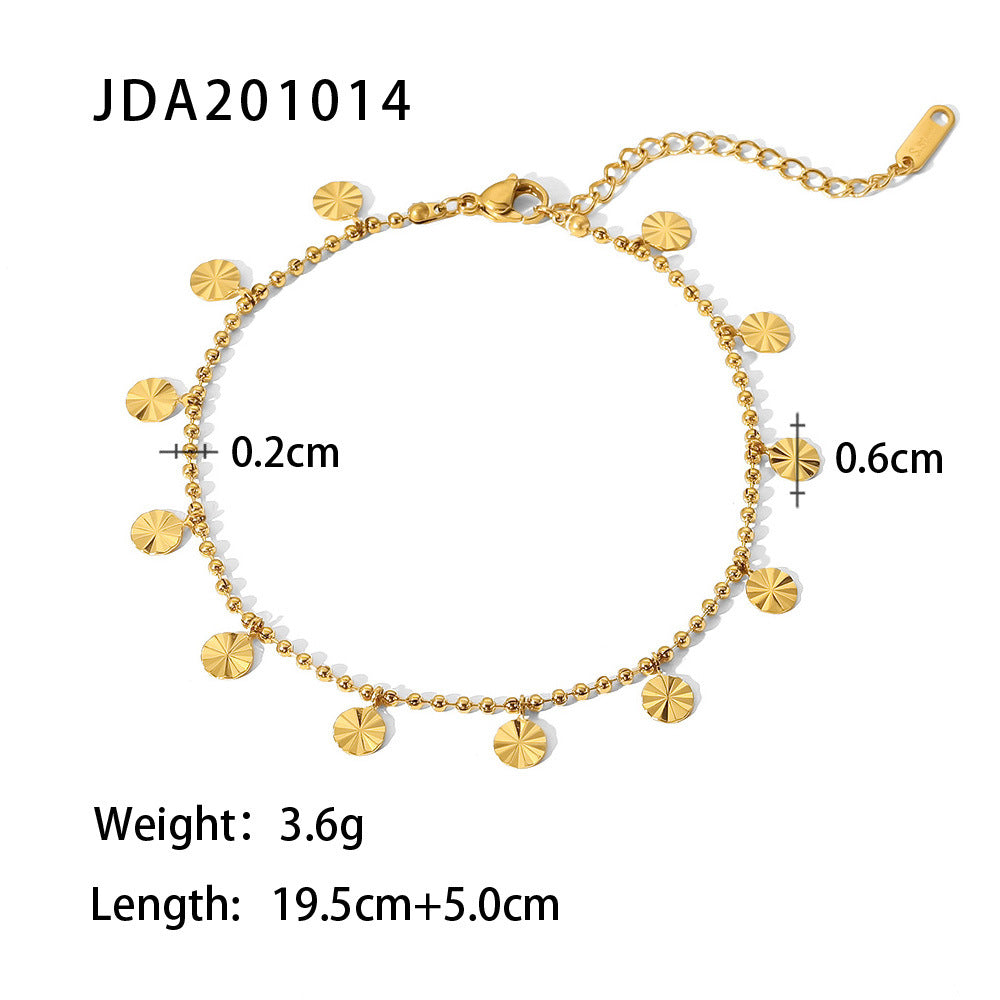 Stainless Steel Beaded Petal Shaped Pendant Anklet
