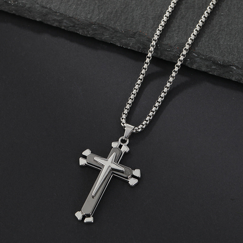 Colgante Cruz Hombre Plata Oro Titanio Acero