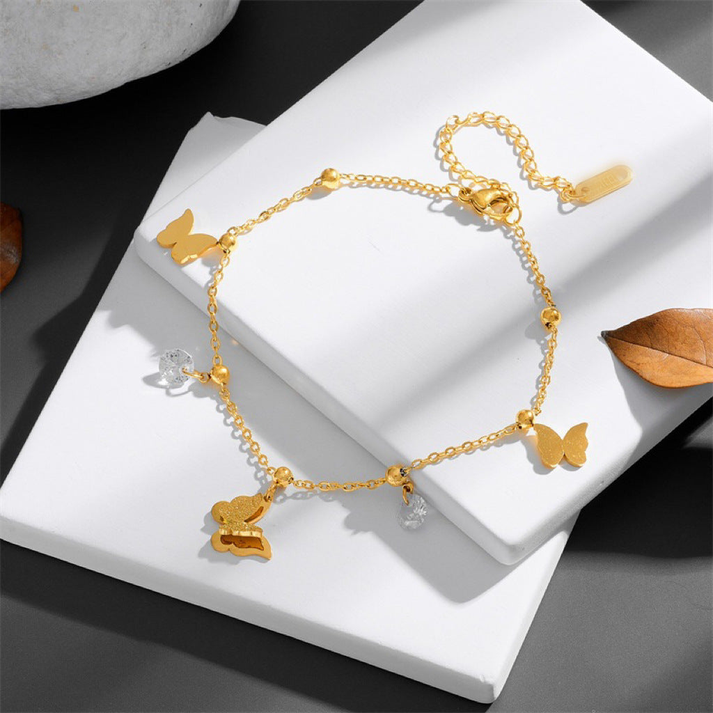 Bracelet de cheville papillon doré 18 carats plaqué en acier titane sans décoloration