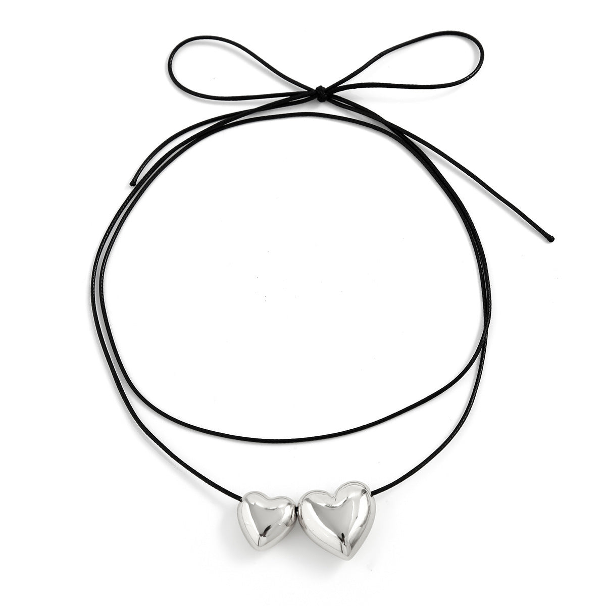 Winding Wax Line Bowknot Love Heart Necklace