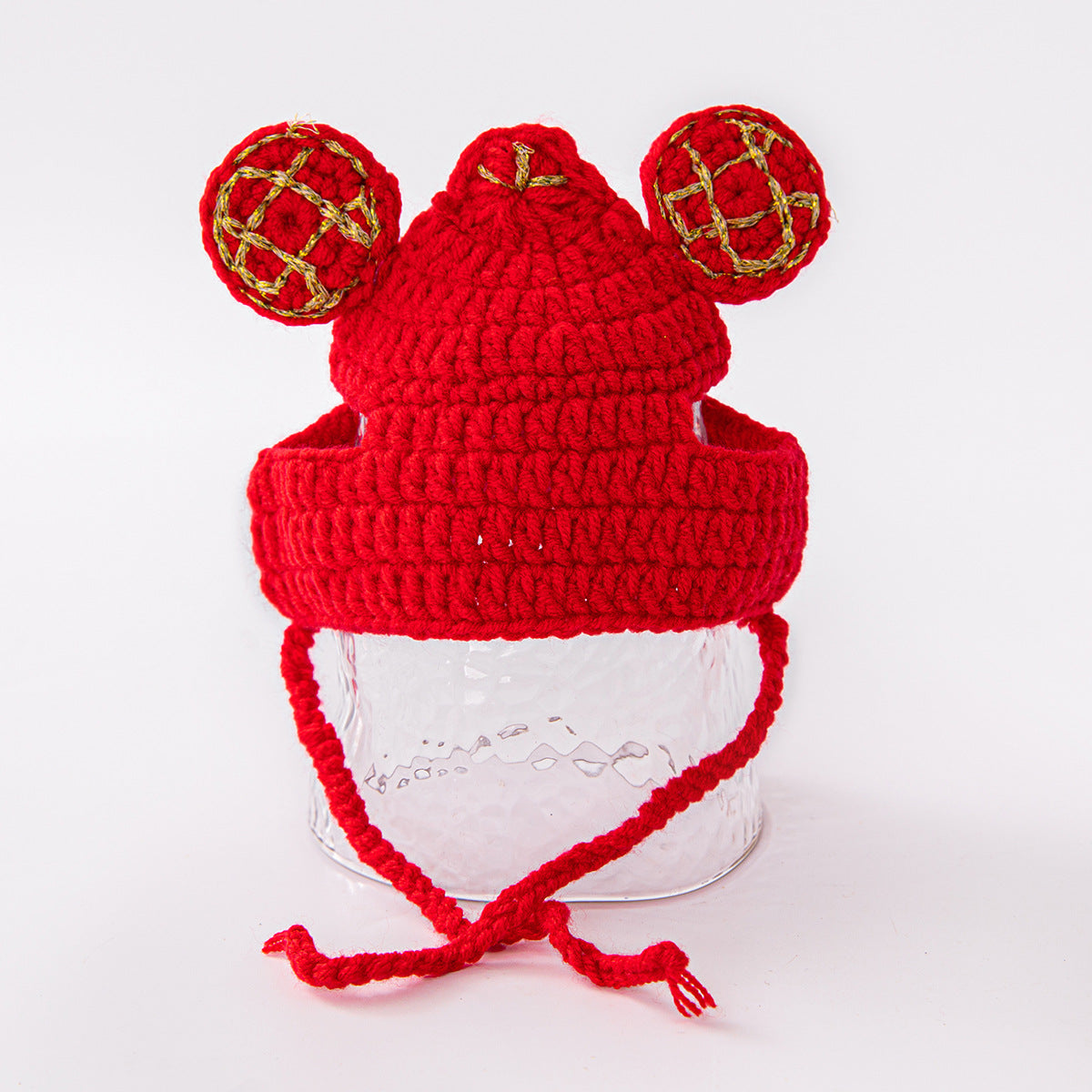 Gorro de punto con diseño de gato y encaje de cuerno de sirvienta