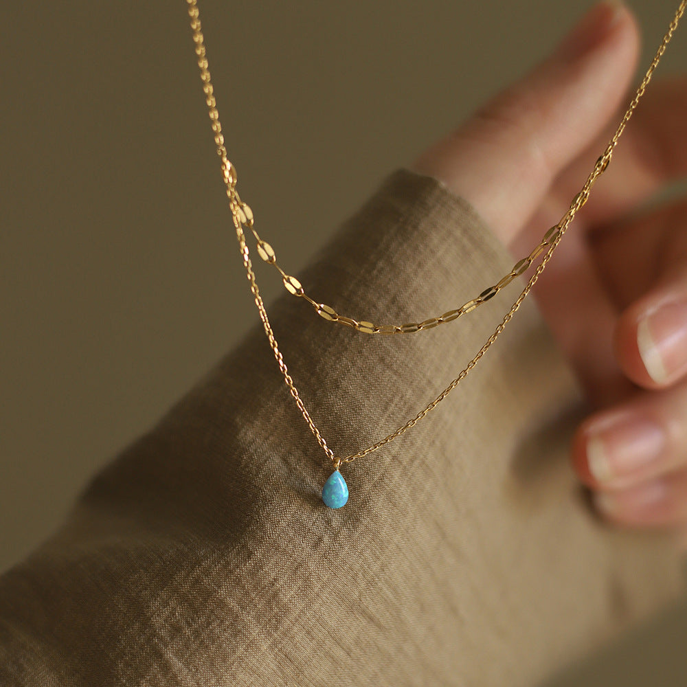 Blue Water Drop Flash Double-layer Necklace