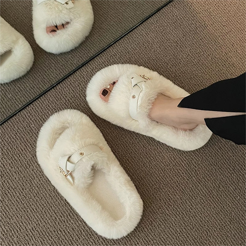 Pantuflas interiores de algodón de felpa con parte inferior gruesa de talla grande para el hogar
