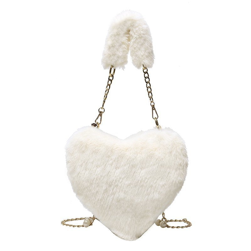 Women's Fashion Love Imitation Rex Rabbit Plush One-shoulder Crossbody Bag