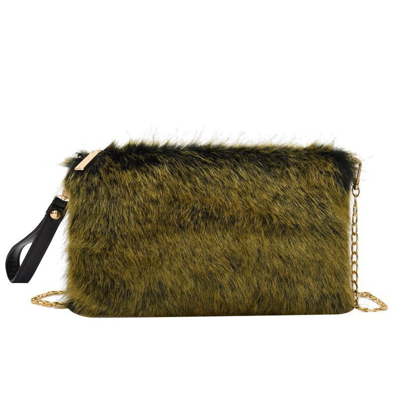 Women's Fashion All-matching One-shoulder Crossbody Chain Plush Bag