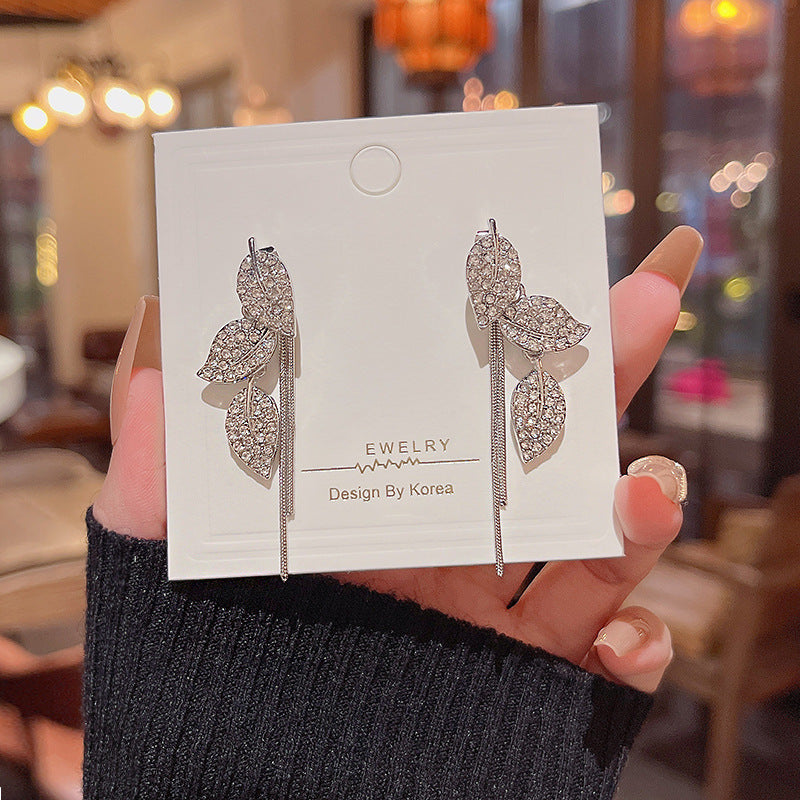 Boucles d'oreilles en zircon à longues franges et aiguille en argent