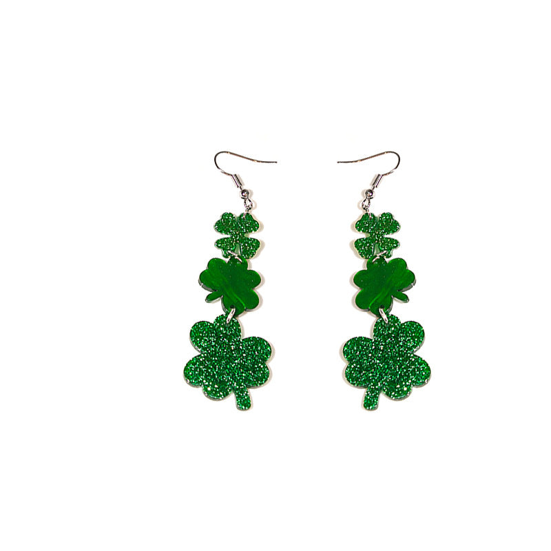 Boucles d'oreilles élégantes en acrylique avec trèfle vert