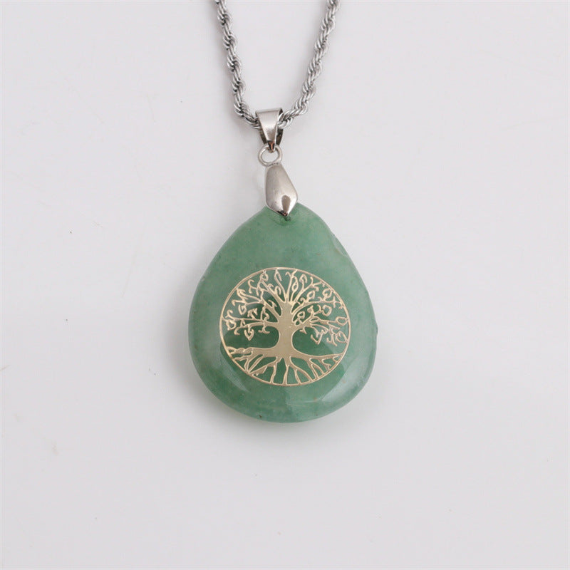 Crystal Water Drop Pendant Crafts Carved Lucky Tree Necklace