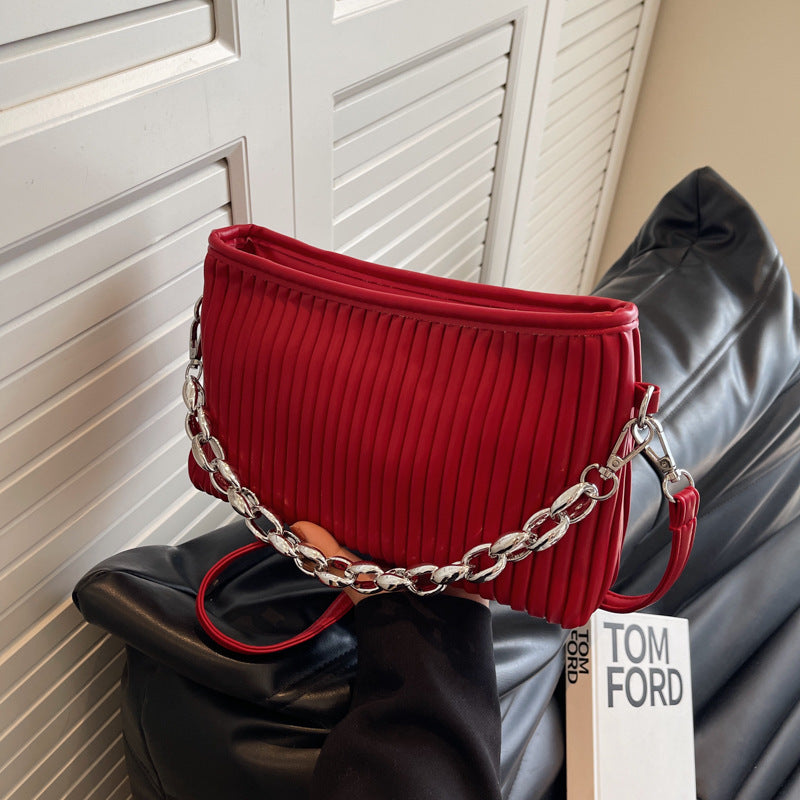 Sac messager texturé à chaîne plissée pour femmes