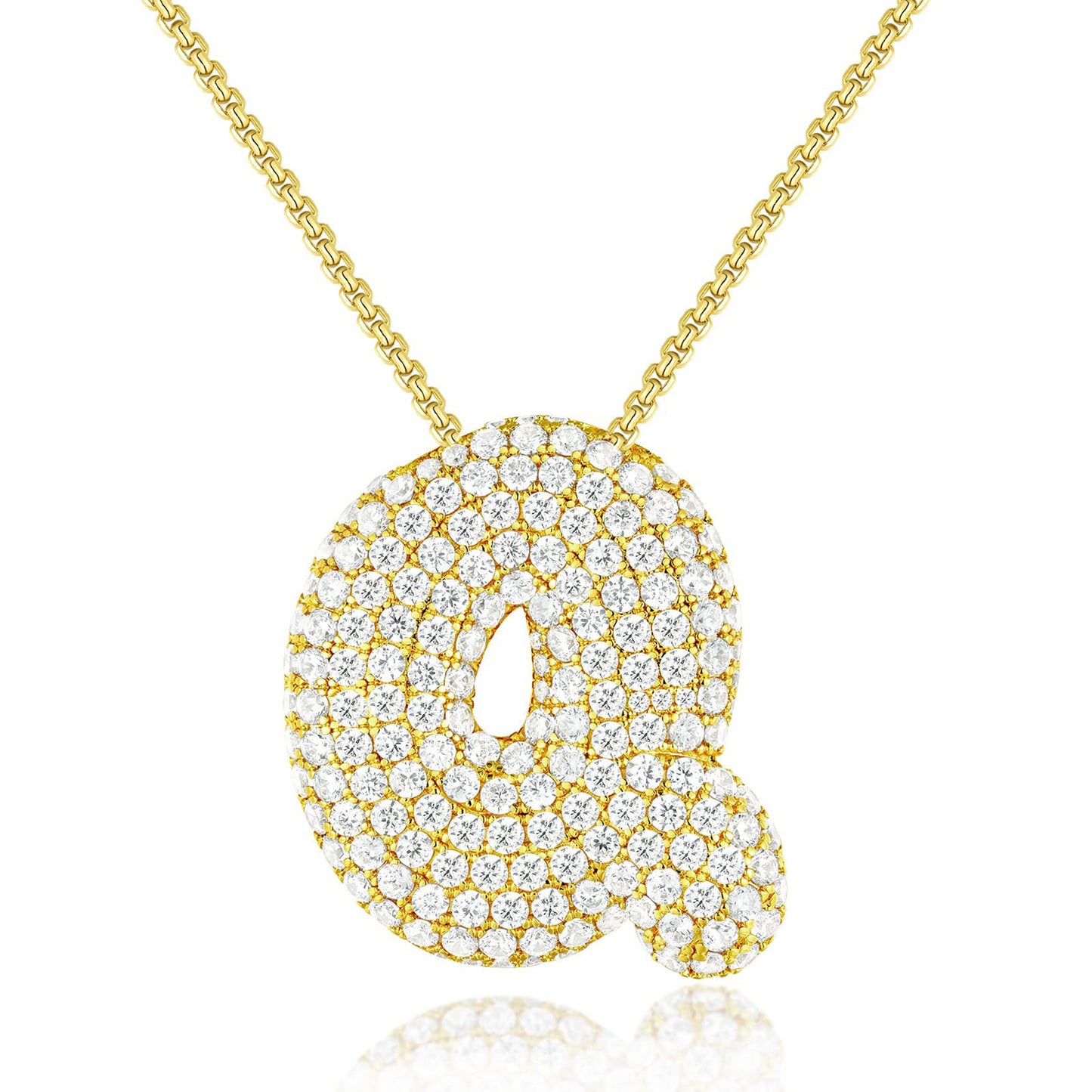 All-matching 26 English Letters Pendant Necklace Female Inlaid Zircon Chubby Balloon Letters