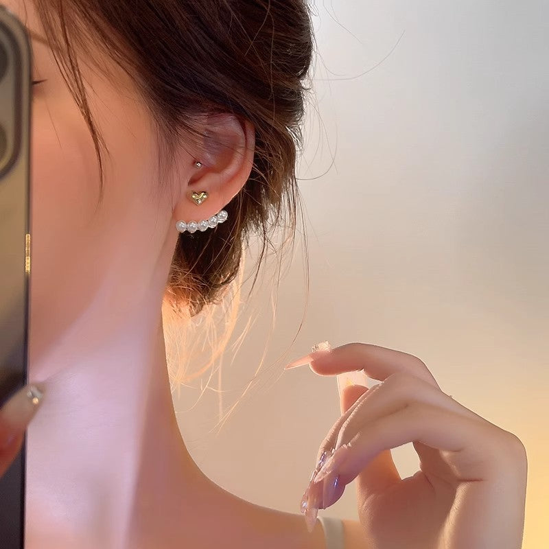 Boucles d'oreilles en argent avec petites perles, aiguille, Design féminin