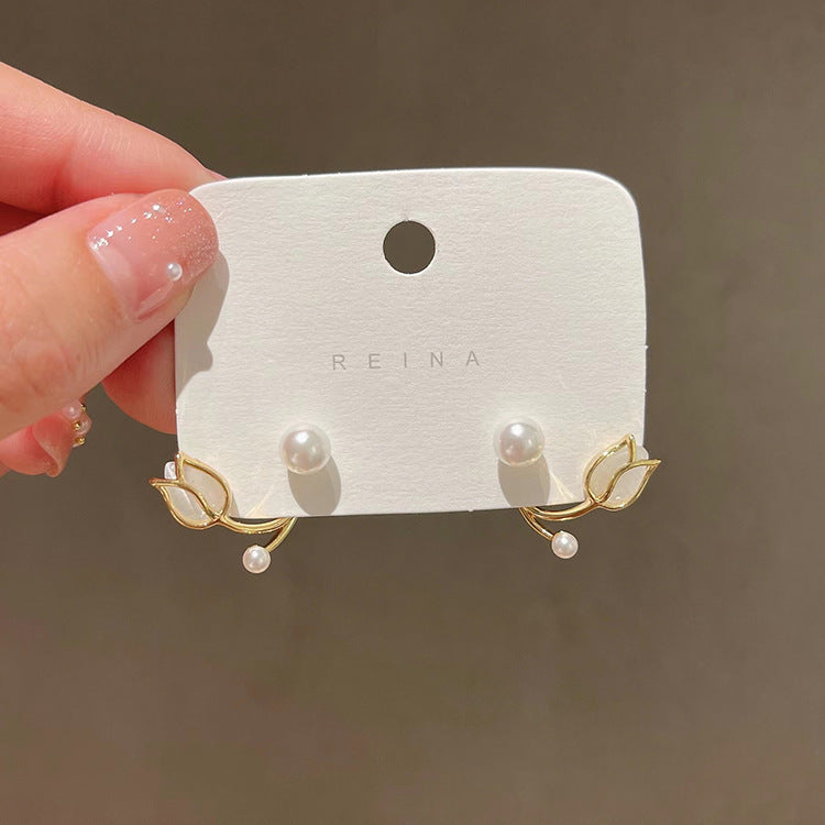 Boucles d'oreilles à tige en forme de tulipe en argent sterling pour femme