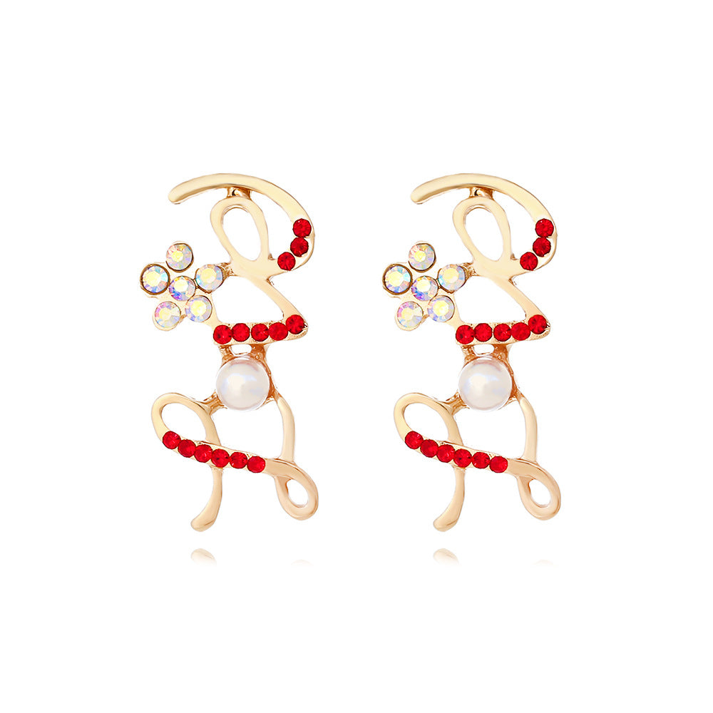 Boucles d'oreilles en alliage incrusté de perles d'imitation pour femmes, lettres de l'alphabet