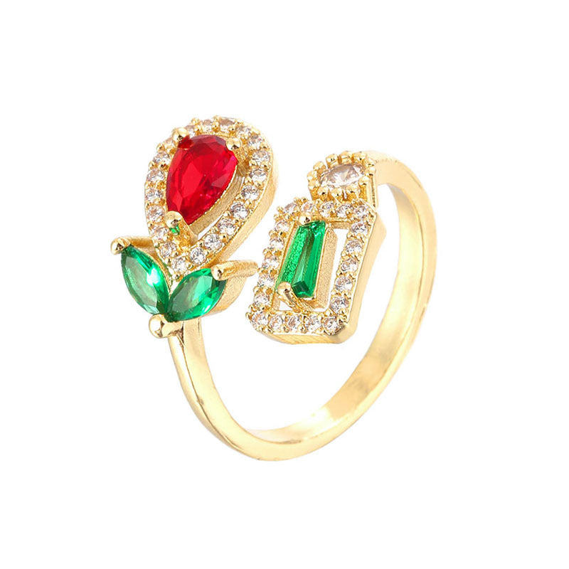 Anillo de flor de tulipán estilo socialité retro de alta calidad