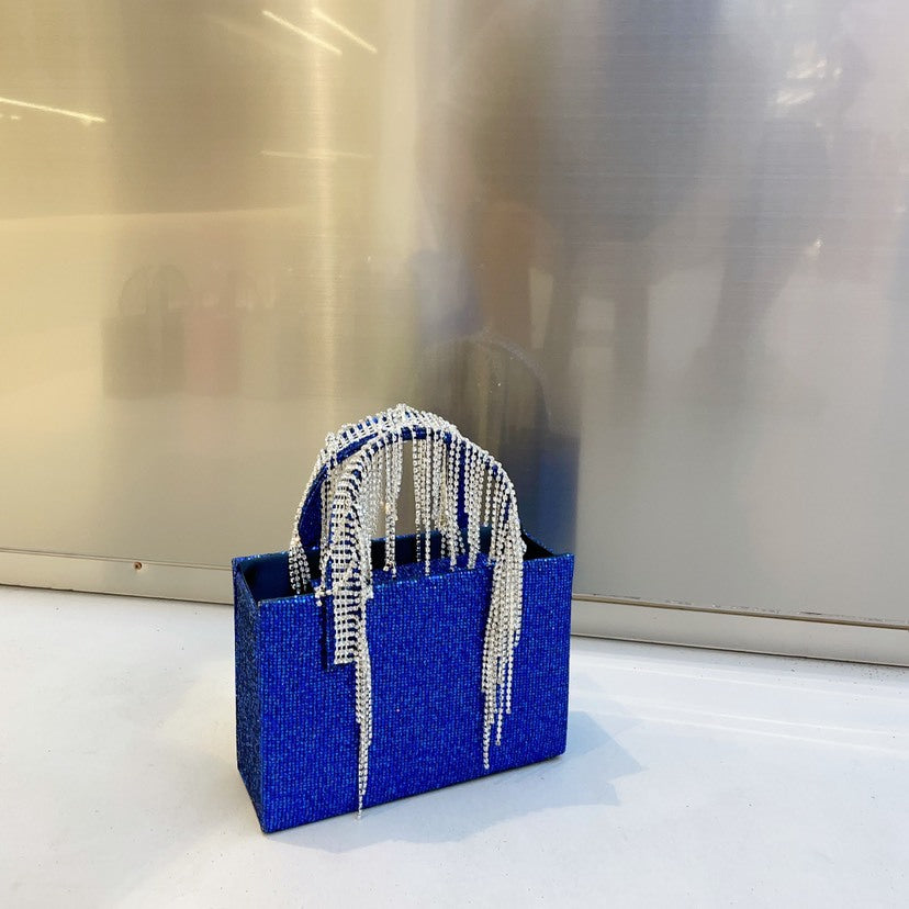 Bolso cuadrado pequeño con cadena de borlas de diamantes de imitación rojos de National Network, portátil de moda