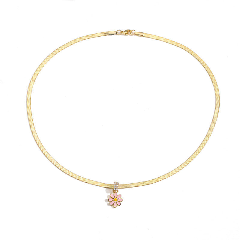 Collier de boucles d'oreilles en forme de goutte d'huile, petit chrysanthème