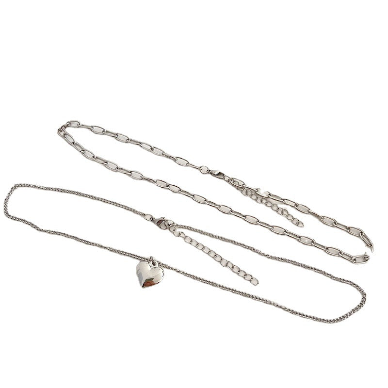 Collier simple en acier titane, double couche, double amour, style Ins