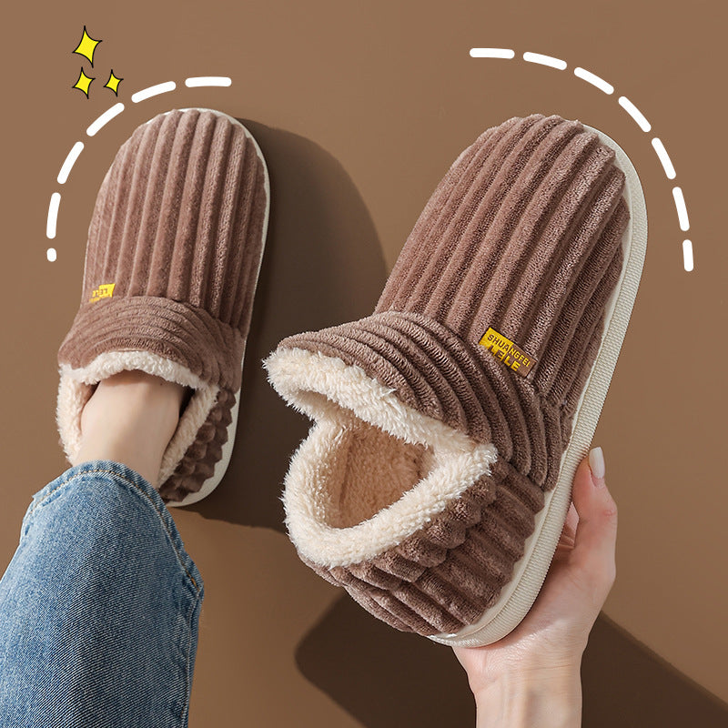 Zapatillas de algodón de otoño e invierno bolso de pareja femenina tacón cálido antideslizante interior