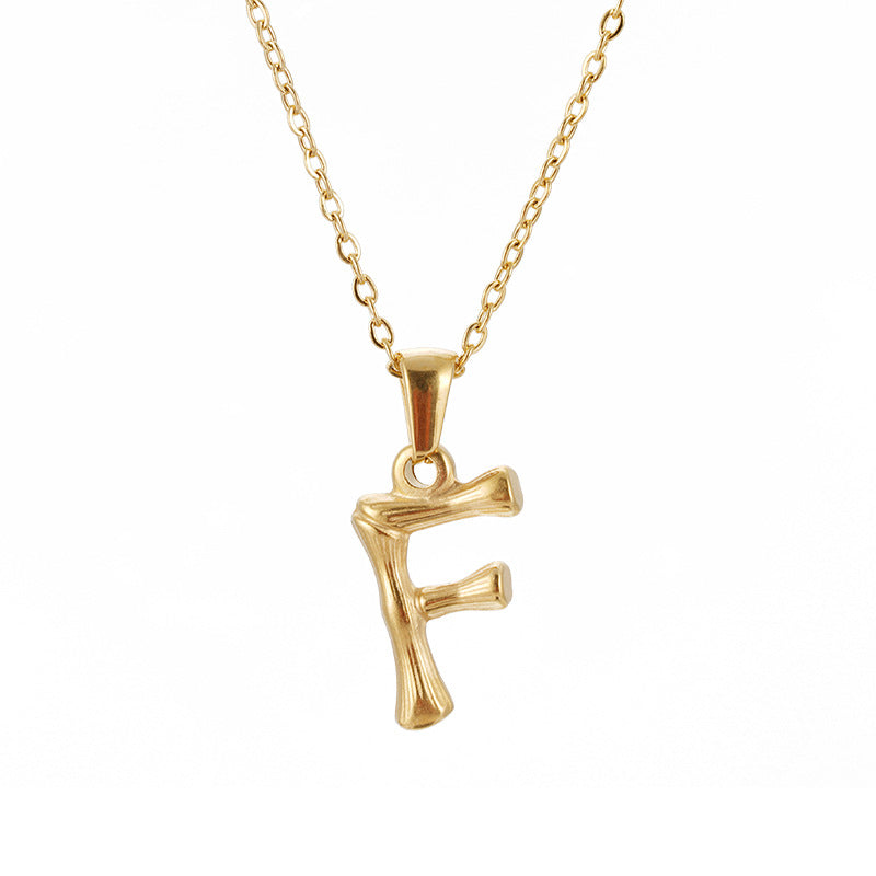 Collier pendentif lettre en acier inoxydable 18 carats en bambou Hip Hop