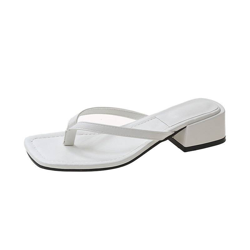 Tongs de plage antidérapantes à talons épais et bout carré, vêtements d'extérieur mode pour femmes